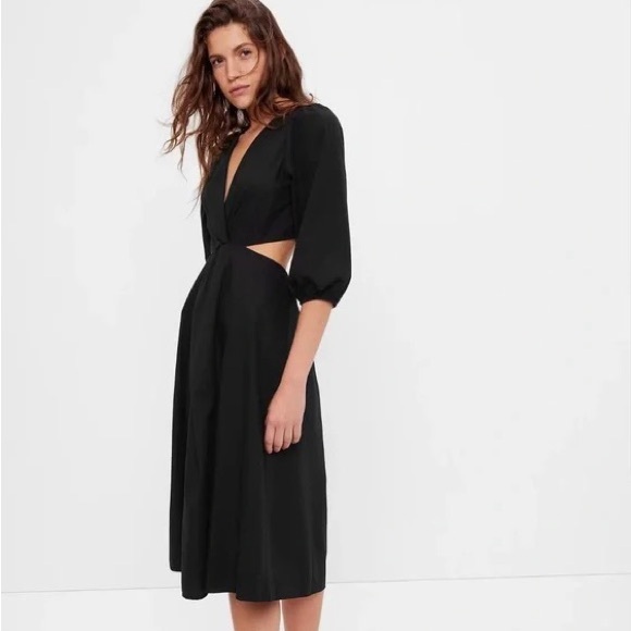 GAP Dresses & Skirts - NWT GAP Puff Sleeve Cutout Midi Dress Large Black Resort Vacation